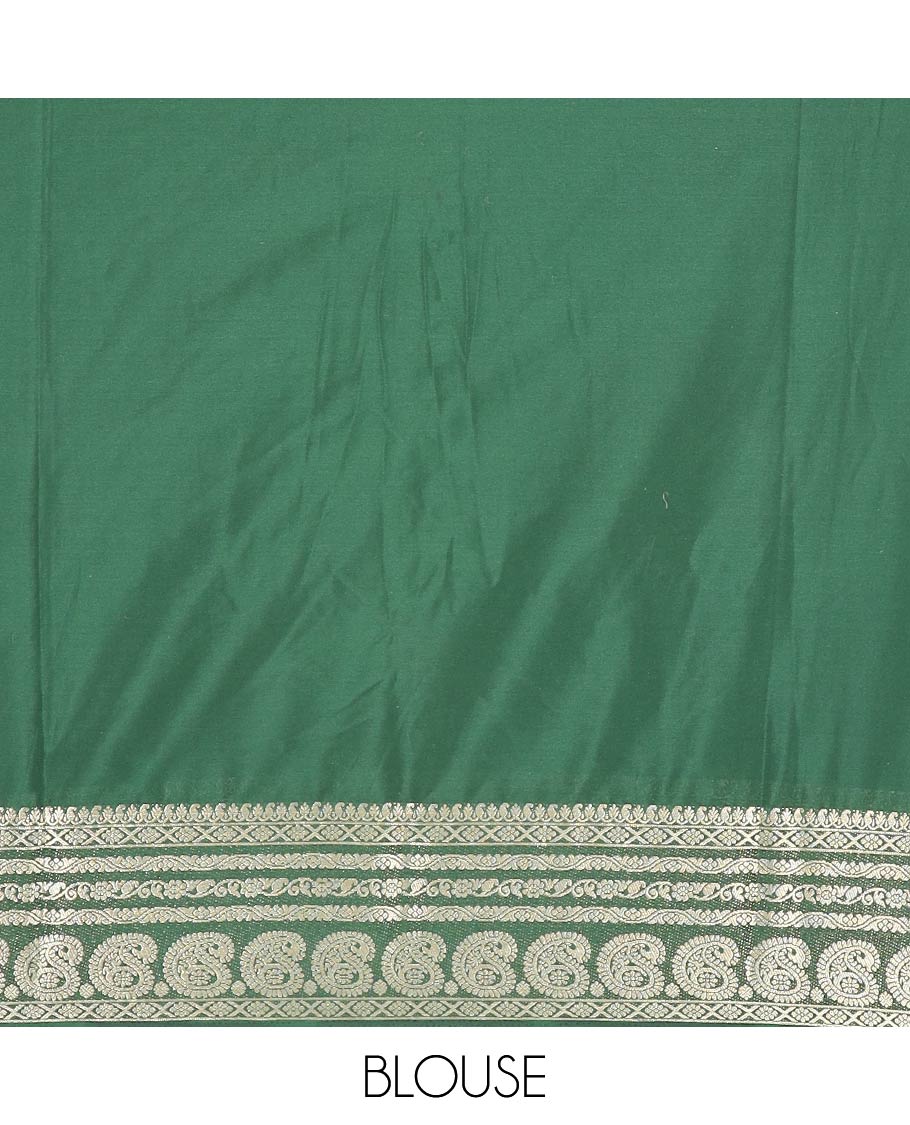 Red plain art mysore silk saree, contrast traditional zari border of paisleys, and zari design pallu - Image 4