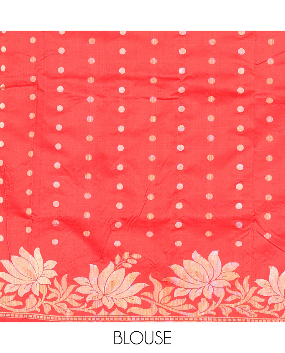 Red plain kathan silk saree, lotus floral creeper border, and lotus floral design pallu - Image 6