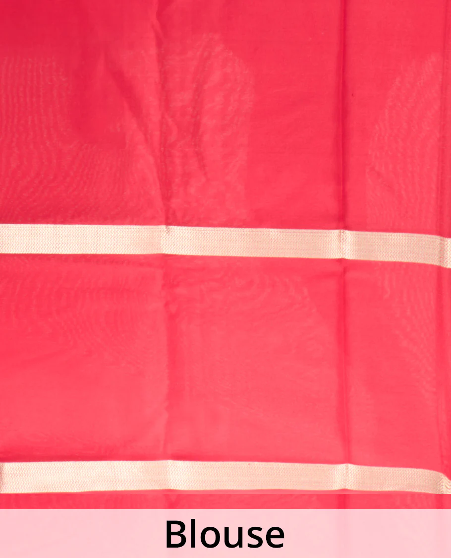 Red plain shimmer Mysore silk saree, rettai pettu temple border, and Pichwai cow motifs zari pallu - Image 5