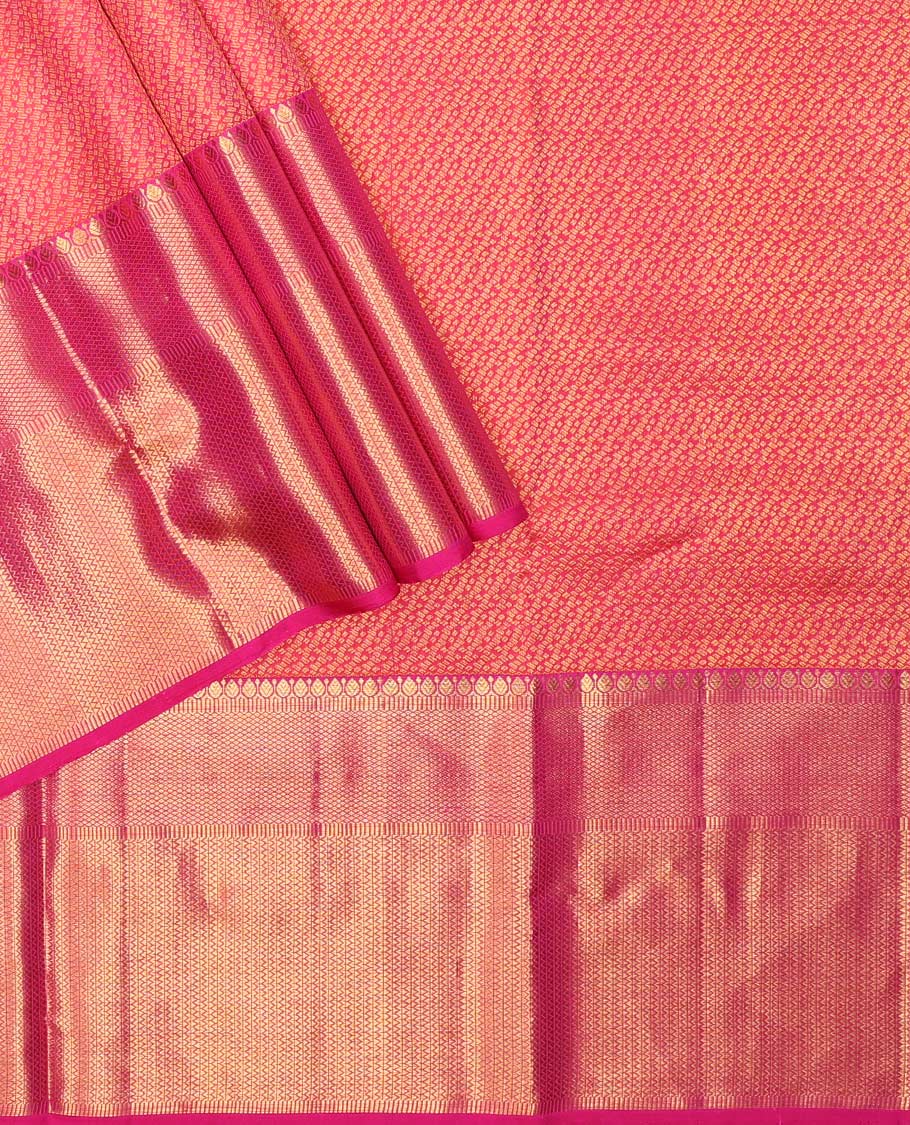 Red pure silk half-saree, jacquard skirt, contrast border of thilakam, mayil kann and vanki designs, and contrast zari design blouse, and jaal dhavani - Image 2