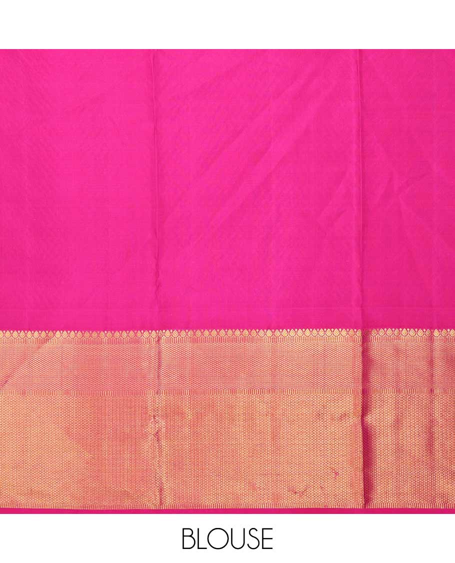 Red pure silk half-saree, jacquard skirt, contrast border of thilakam, mayil kann and vanki designs, and contrast zari design blouse, and jaal dhavani - Image 7