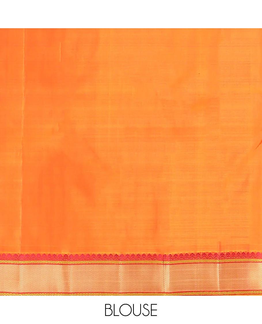 Red rudraksham buttas Kanchipuram silk saree, contrast border of thilakam mokku, neli, and stripes, and jaal pallu - Image 6