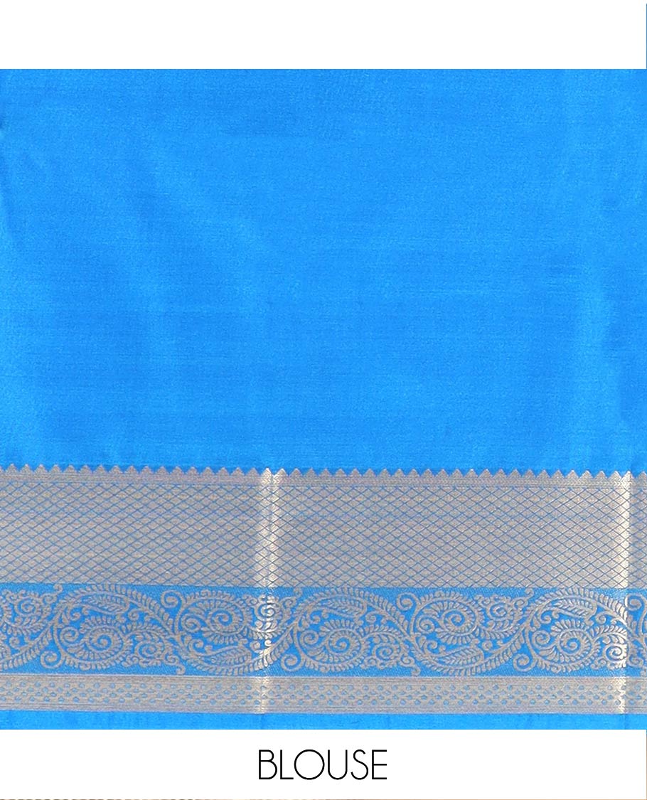 Red Semi-Soft Silk Saree Artfully Detailed with Floral Designs, Complemented by Contrast Traditional Zari Design Border, Pallu Steeped with Intricate Designs, and Paired with a Contrast Blouse - Image 5
