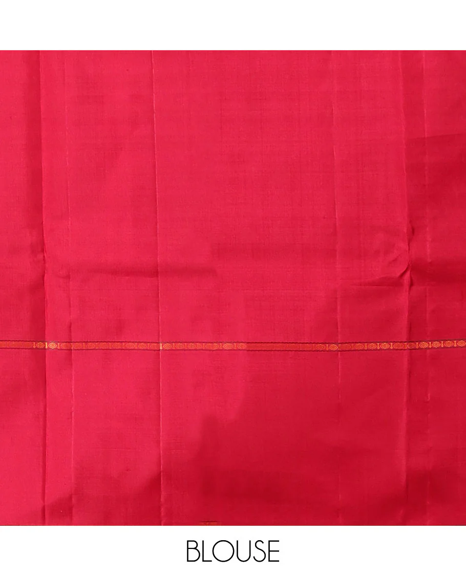 Red striped silk saree with neli & muthu stripes, rettai pettu poun border & pallu of thilakam mokku & jaal designs - Image 5