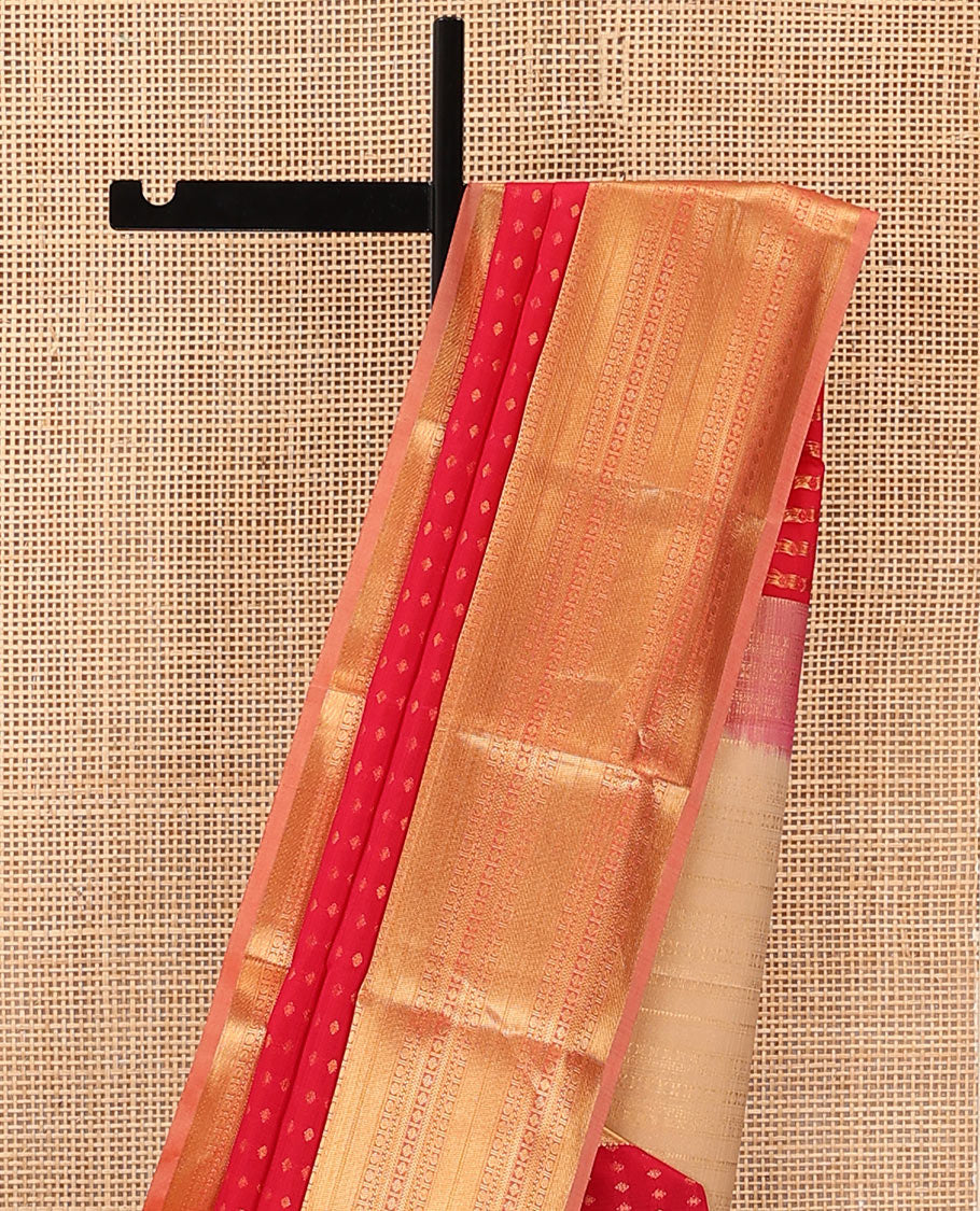 Red Vasundhara Lite Silk Mix Saree Accentuated with Zari Buttas, Featuring a Zari Border with Rekku, Paisa, Cross Kamalam, and Kathir Designs, a Delicately Zari-Woven Pallu, Paired with a Contrast Blouse - Image 3