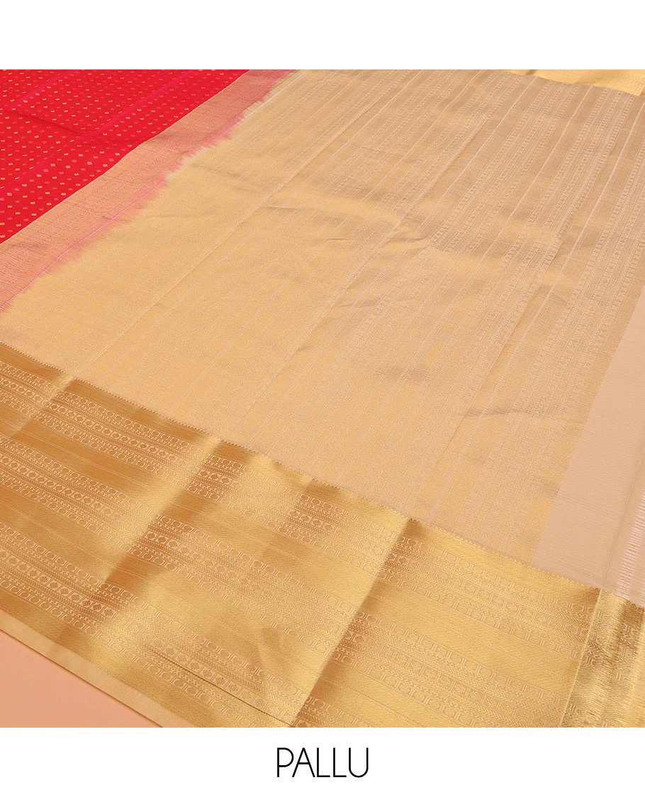 Red Vasundhara Lite Silk Mix Saree Accentuated with Zari Buttas, Featuring a Zari Border with Rekku, Paisa, Cross Kamalam, and Kathir Designs, a Delicately Zari-Woven Pallu, Paired with a Contrast Blouse - Image 5