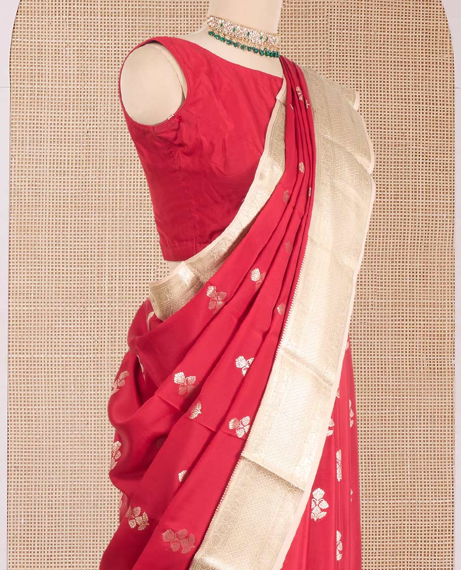 Red zari buttas and checked Mysore silk saree, traditional zari design border, and zari design pallu - Image 3