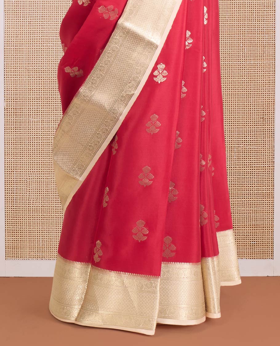 Red zari buttas and checked Mysore silk saree, traditional zari design border, and zari design pallu - Image 4