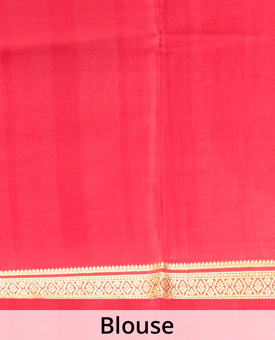 Red zari buttas and checked Mysore silk saree, traditional zari design border, and zari design pallu - Image 5