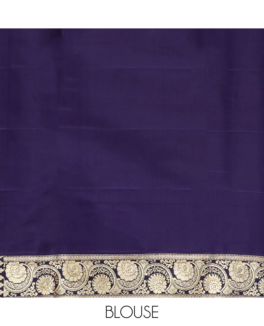 Red zari buttas banarasi silk saree, contrast traditional border of floral creeper design, and floral-paisley zari woven pallu - Image 5