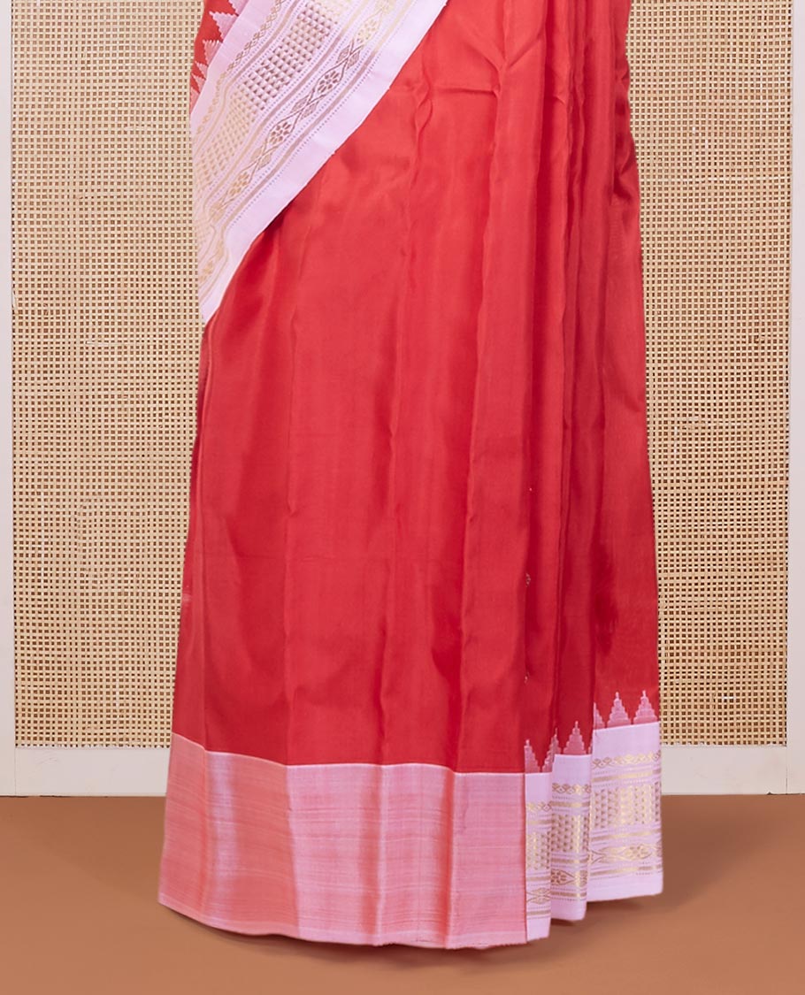Red zari buttas gadwal silk saree, contrast vidarbha traditional zari design border & jaal pallu - Image 4