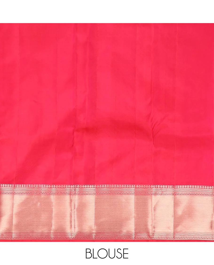 Red zari buttas Kanchipuram wedding silk saree, zari border of traditional designs, and zari rich jaal pallu - Image 6