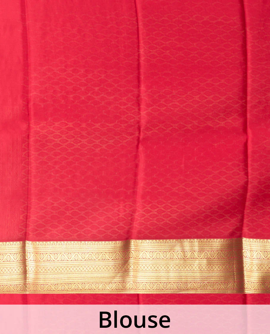 Red zari buttas Mysore silk saree, traditional zari design woven border, and pallu of cypress tree motifs - Image 5