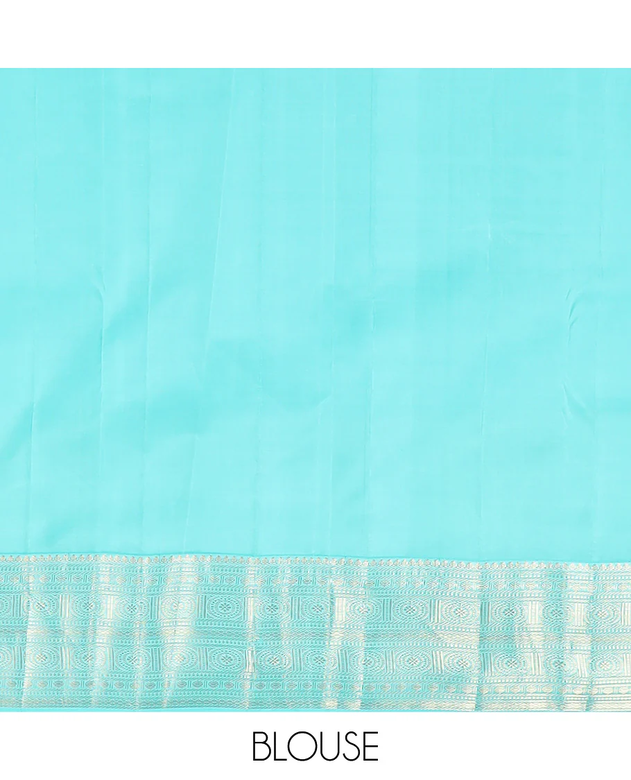 Yellow zari buttas Vasundhara silk saree, contrast border of thilakam mokku, poun, yaanai, chakram, and mayil kann designs, and jaal pallu - Image 6