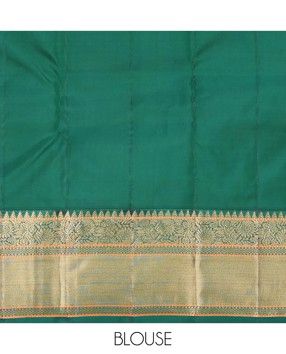Red zari buttas silk saree, contrast border of rekku,muthu, kodi visiry & vanki, & scallop pallu - Image 6