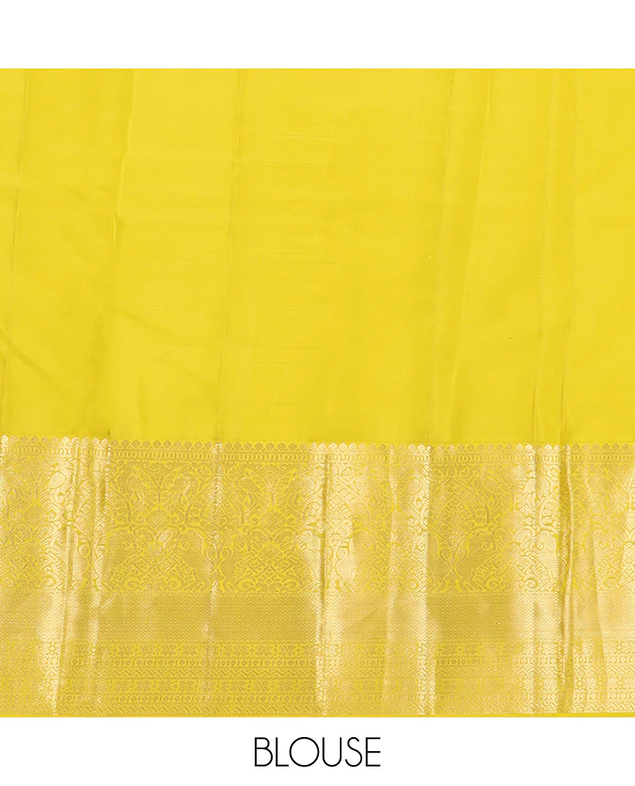 Red zari buttas Vasundhara silk saree, contrast border of thilakam mokku, muthu, yaali, and mayil kann, and geometric pallu - Image 6