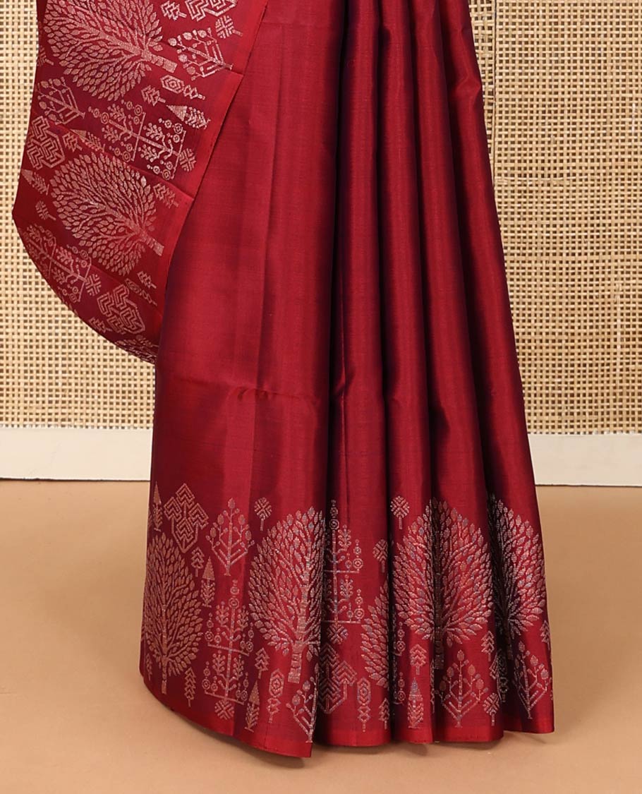 Red zari buttas Mayuri soft silk saree, zari border of pine tree designs, and pallu of intricate designs - Image 5