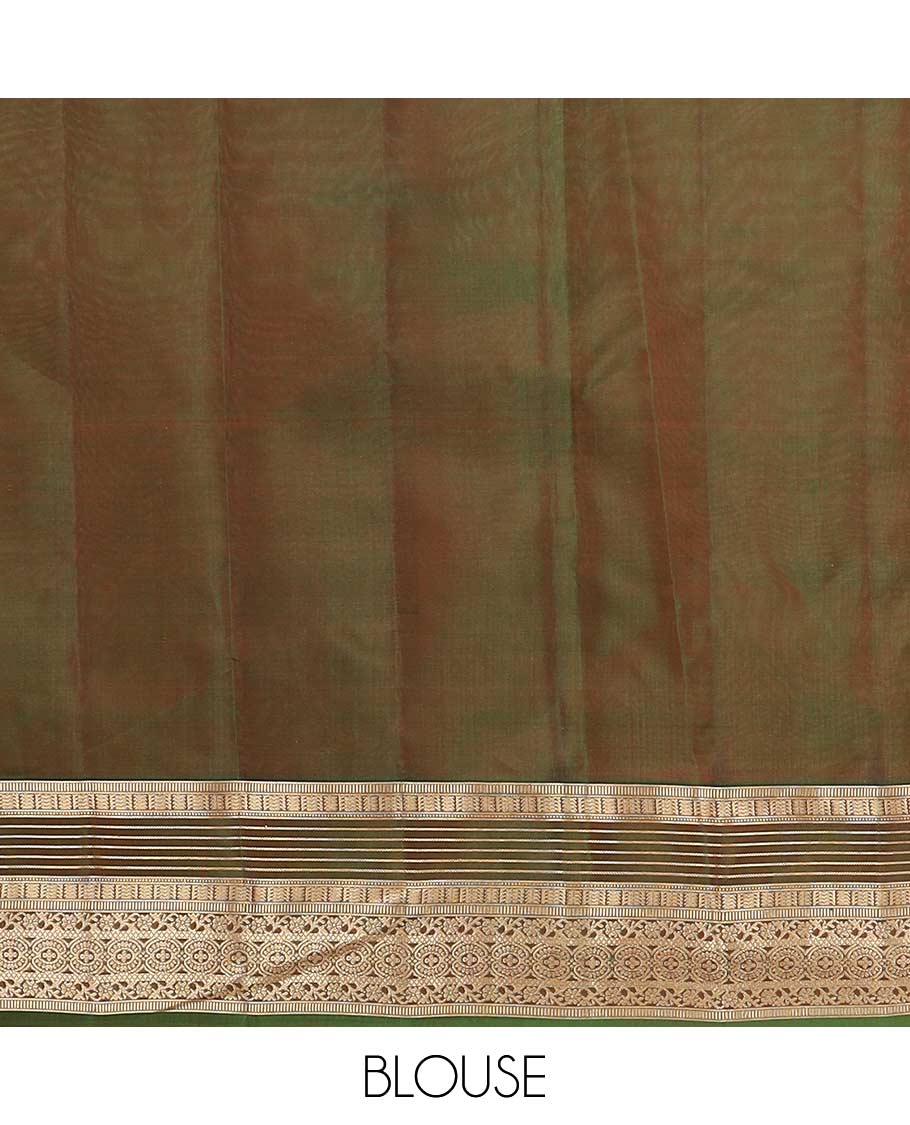 Red zari buttas Vasundhara Lite Silk Mix Saree, contrast border of muthu, banaras, kodi visiry, and chakram designs, and pallu of manga designs - Image 6