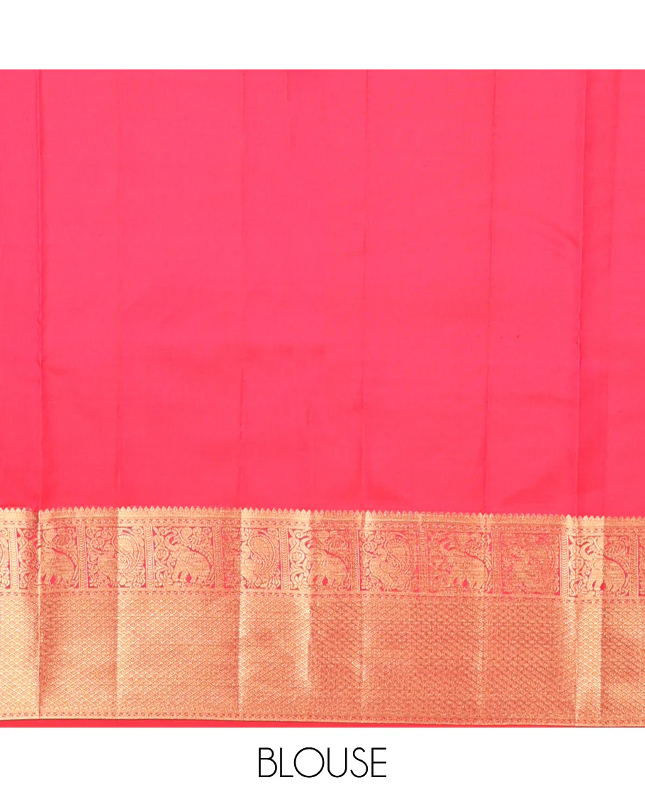 Red zari buttas Vasundhara Lite Silk Mix Saree, zari border of rekku, yaanai, mayil, and jaal, and ogee patterned pallu - Image 6