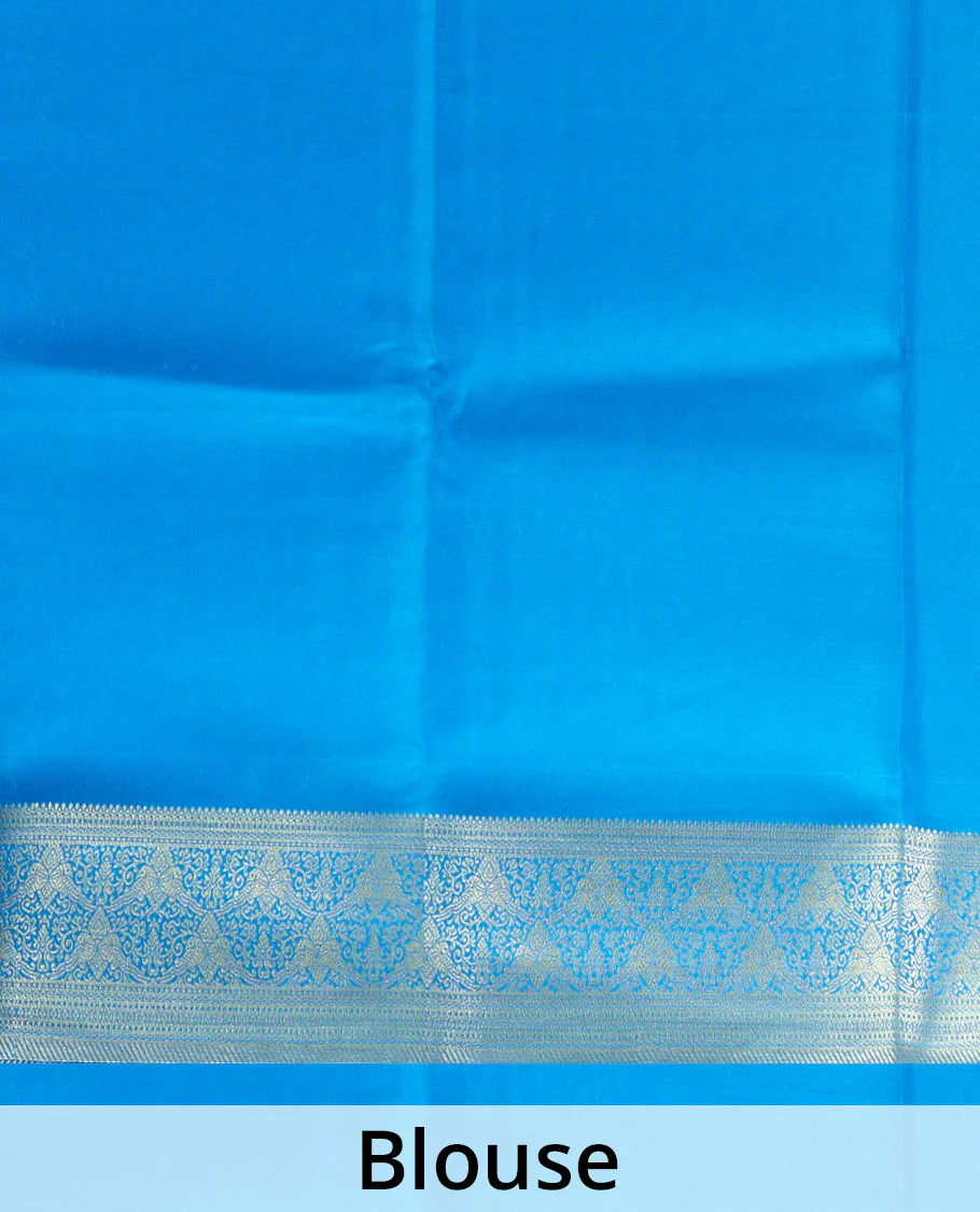Red zari buttas woven Mysore silk saree, contrast gleaming zari intricate motifs woven border, and zari rich pallu - Image 5