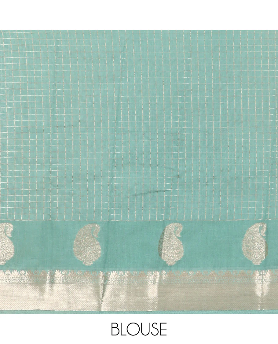 Red zari checked Assam silk saree, contrast traditional zari border of paisleys, and pallu of zari stripes - Image 4