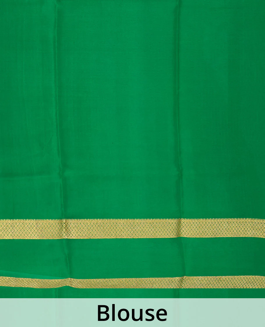 Red zari checked Mysore silk saree, contrast rettai pettu peacock eye zari border, and pallu of zari stripes - Image 5