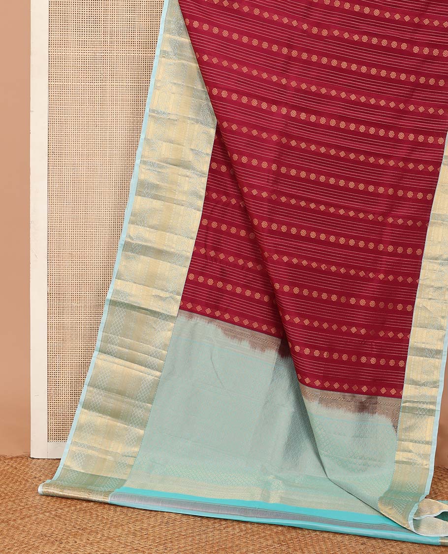 Red zari design Vasundhara Lite Silk Mix Saree, contrast traditional zari border of kodi visiry designs, and intricate pallu - Image 3