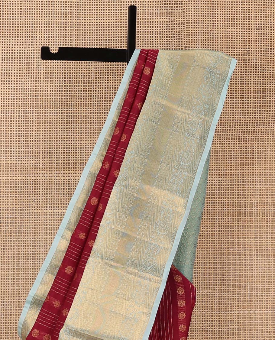 Red zari design Vasundhara Lite Silk Mix Saree, contrast traditional zari border of kodi visiry designs, and intricate pallu - Image 4