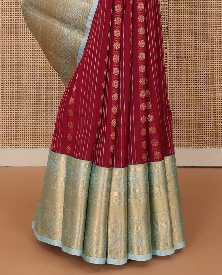 Red zari design Vasundhara Lite Silk Mix Saree, contrast traditional zari border of kodi visiry designs, and intricate pallu - Image 5