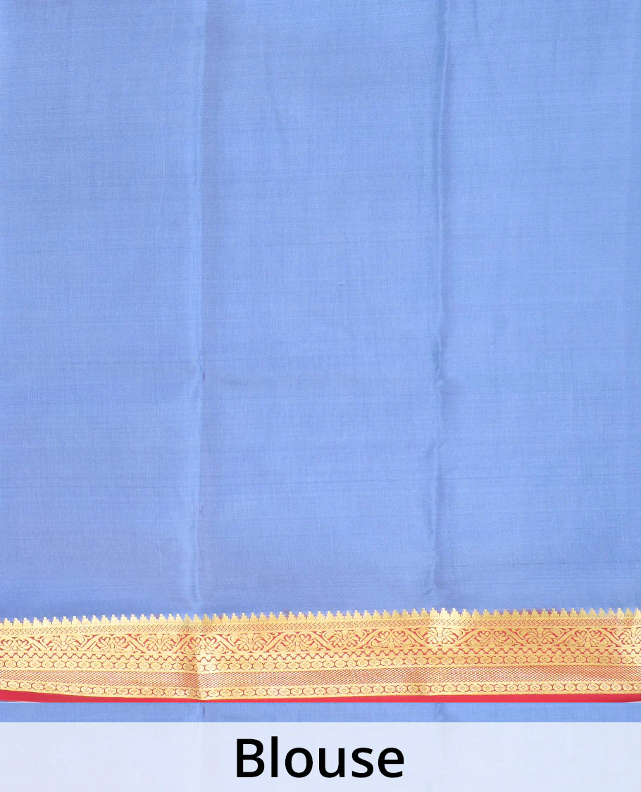 Red zari elephant motifs woven Mysore silk saree, contrast traditional zari border and pallu of zari-rich paisley designs - Image 5