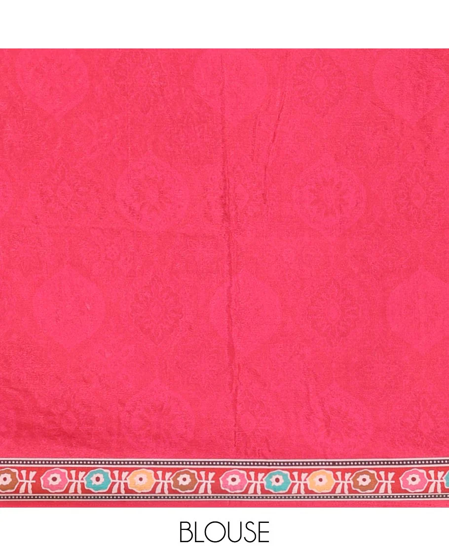 Reddish pink half-&-half colorful geometric print & mirror embroidery masakali saree,printed border & pallu,plain blouse - Image 4