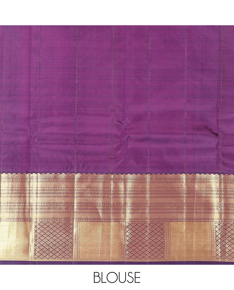 Rosewood Red Vasundhara Silk Saree Spotlighted with Chakram Buttas, Highlighted with a Contrast Border of Rekku, Muthu, Mayil Kann, and Jaal Designs, Pallu Majestically Detailed with Jaal Design, and Paired with a Contrast Blouse - Image 6