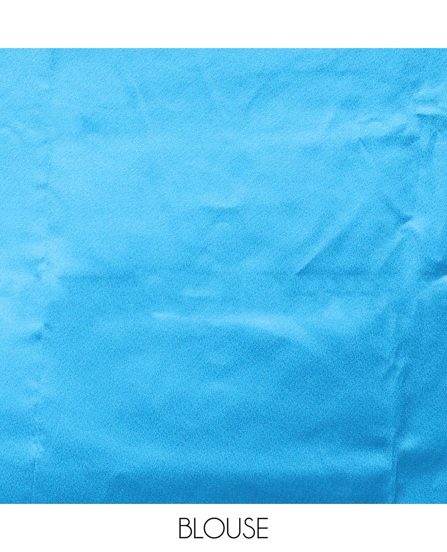 Royal blue ombre full-plain satin crepe saree, copper zari border, and plain blouse - Image 4