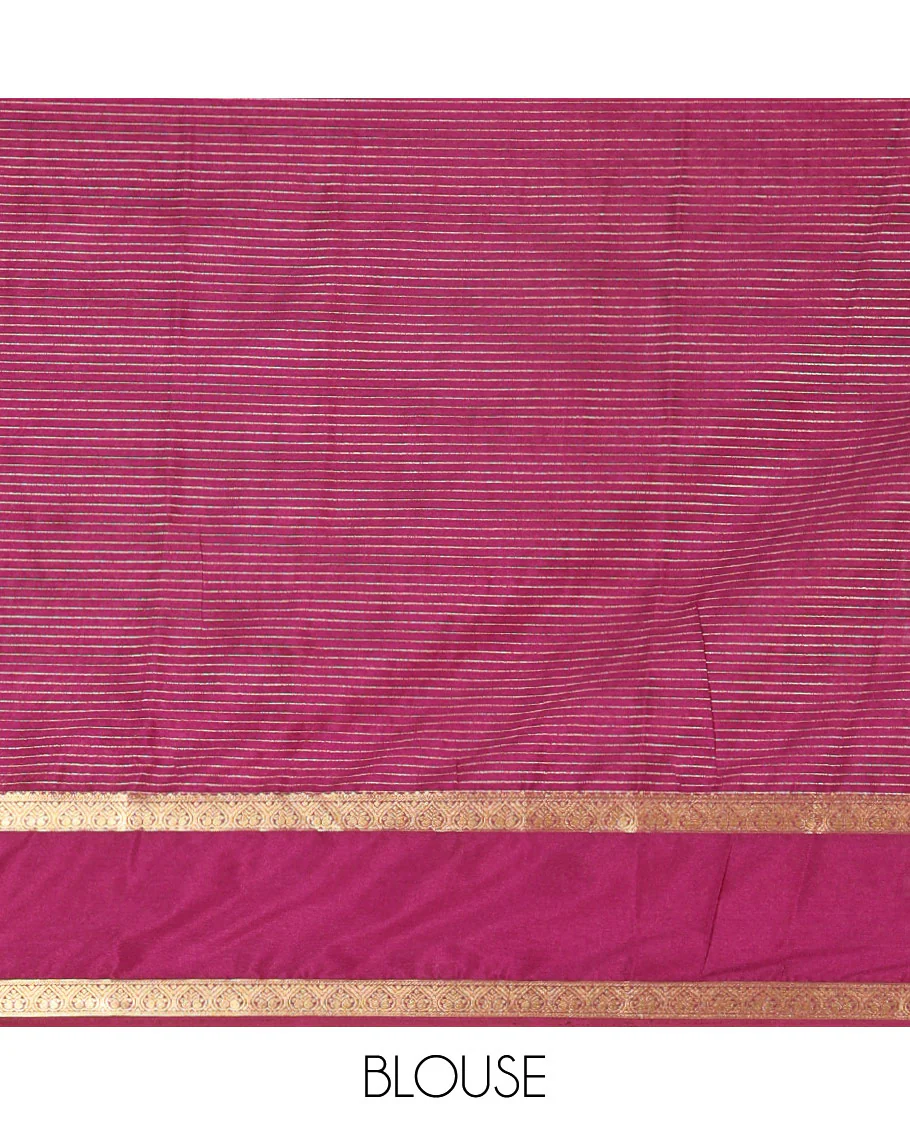 Rust Orange Art Crepe Saree Gleamed with Horizontal Zari Stripes Running Across the Body, Complemented with a Rettai Pettu Traditional Zari Border, Pallu of Zari Stripes, and a Contrast Zari Woven Blouse - Image 3