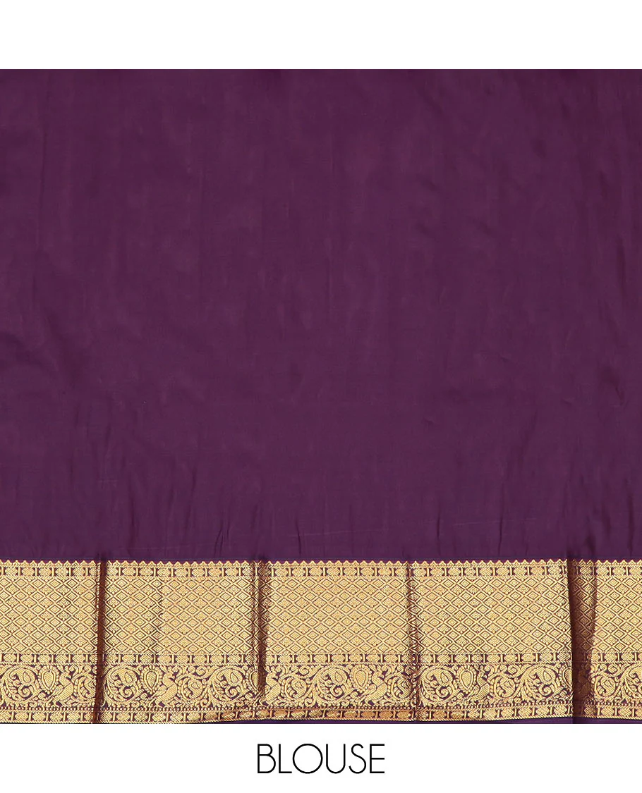 Rust Orange Budget Silk Saree Woven with Zari Buttas and Stripes, Complemented by a Contrast Traditional Zari Border, Zari Embellished Pallu, and Paired with a Contrast Blouse - Image 4