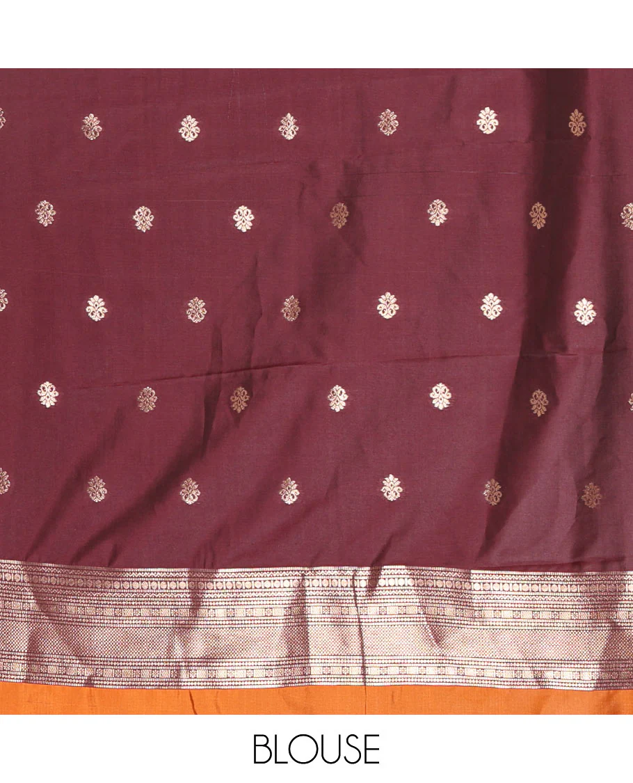 Rust Orange Soft Silk Saree Embellished with Diamond Buttas Woven All Over Its Body, Highlighted with a Contrast Traditional Zari Design Temple Border, Meticulously Woven Pallu of Intricate Designs, and Paired with a Contrast Zari Design Blouse - Image 3