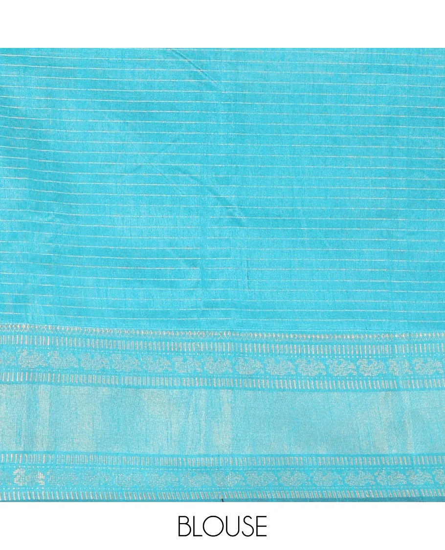 Rust orange zari dot enclosed checked semi-raw silk saree, contrast traditional zari design border, contrast diamond patterned pallu, and a contrast blouse - Image 3