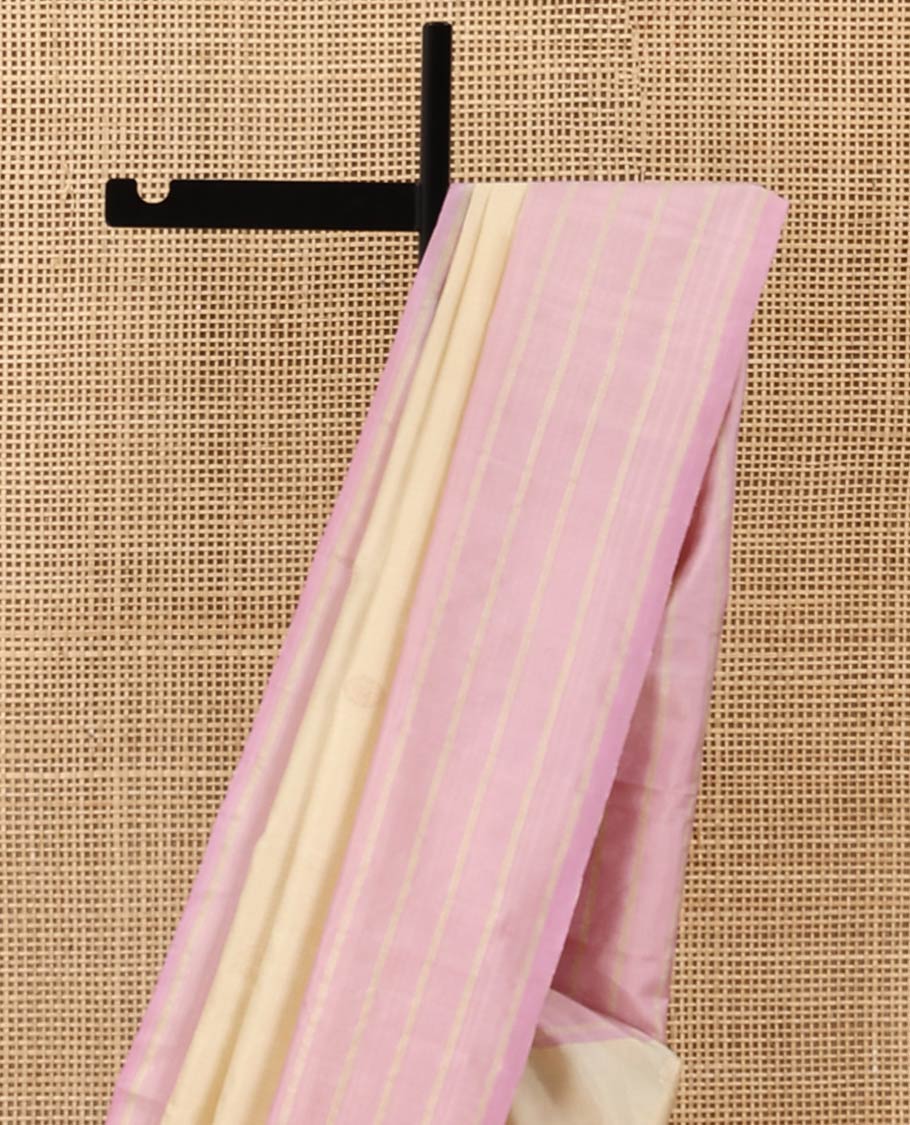 Sandal annam chakram buttas Mayuri soft silk saree, contrast zari striped border, and diagonal striped pallu - Image 4