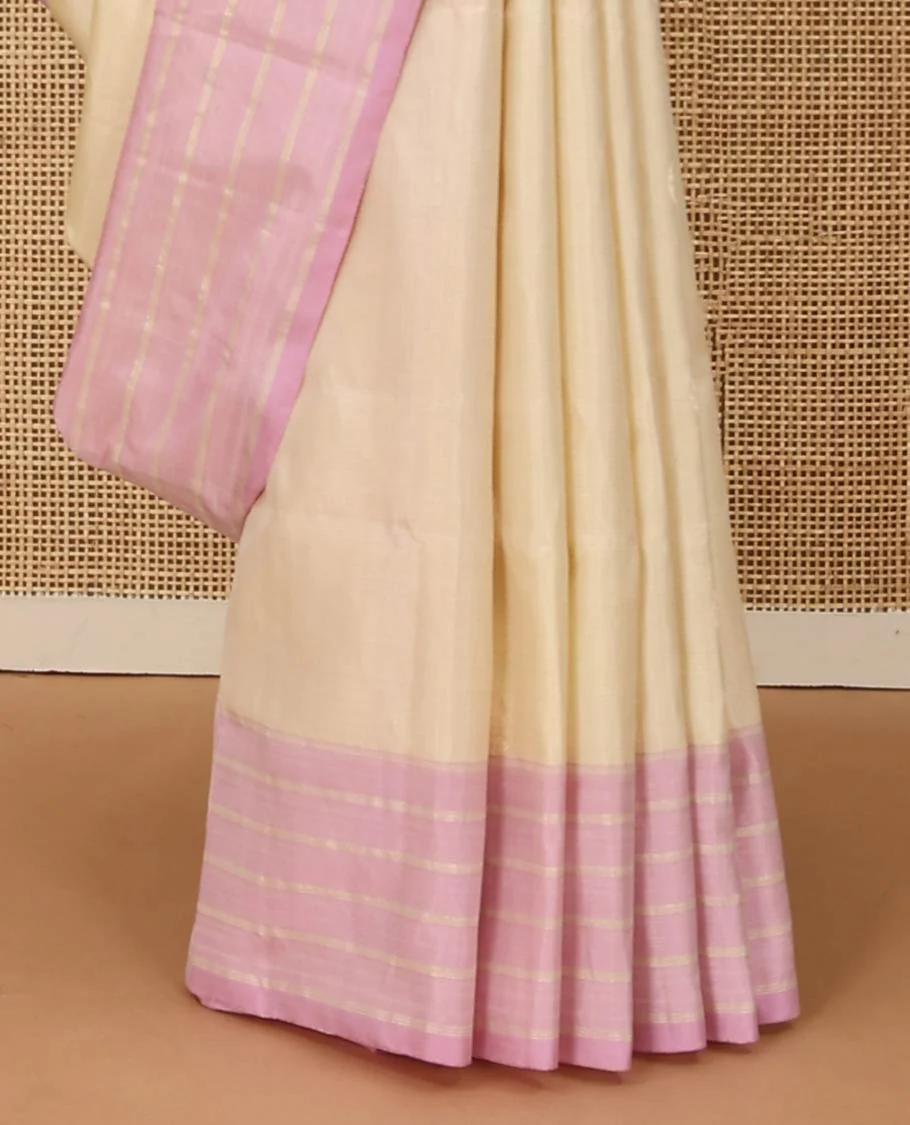 Sandal annam chakram buttas Mayuri soft silk saree, contrast zari striped border, and diagonal striped pallu - Image 5