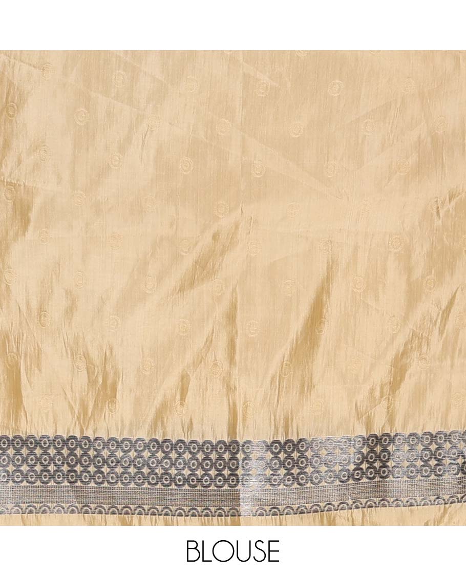 Sandal buttas woven semi-tussar saree, zari border, geometric patterned pallu, and a matching blouse - Image 4