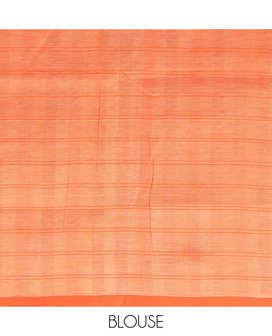 Sandal checked cotton saree, contrast plain border, and striped pallu - Image 3