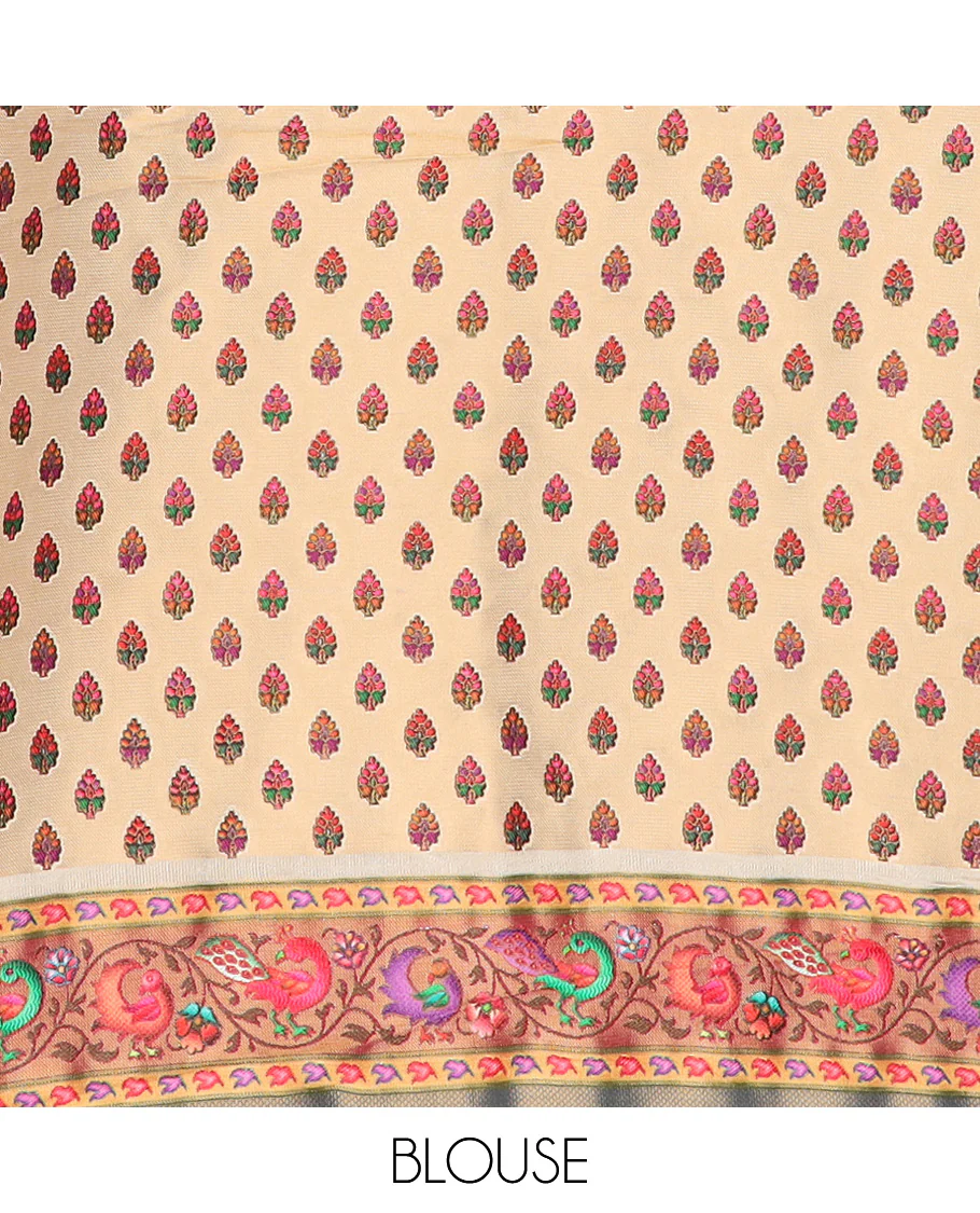 Sandal floral and birds digital printed dola silk saree, contrast printed border, and pallu of floral, and bird print - Image 5