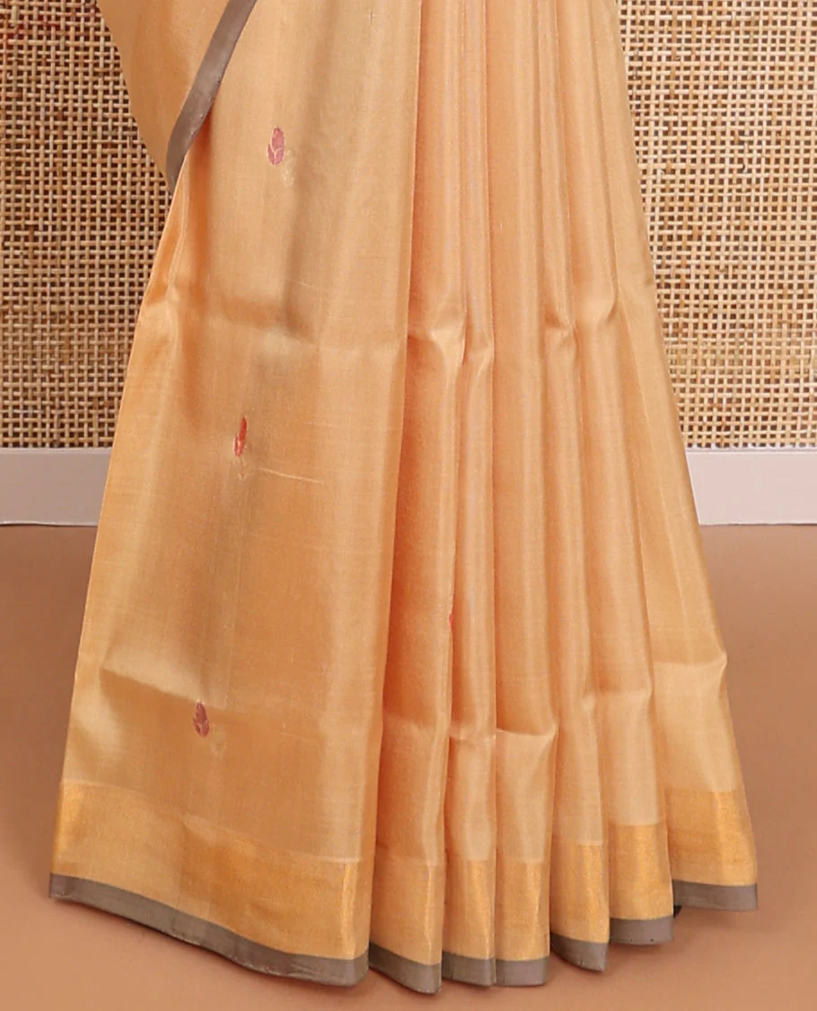 Sandal floral design uppada saree with contrast zari design border & floral design pallu - Image 5