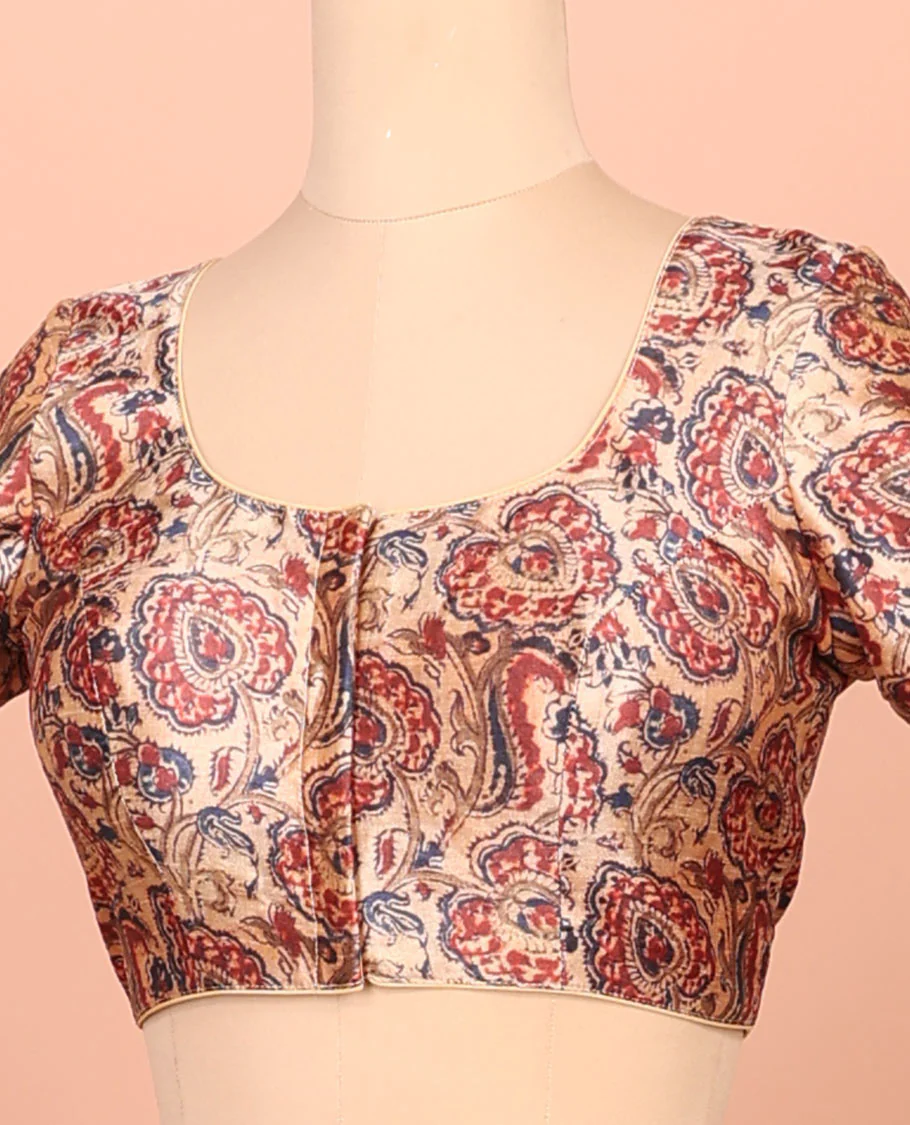 Sandal floral printed front-back round-neck elbow sleeve readymade blouse - Image 2
