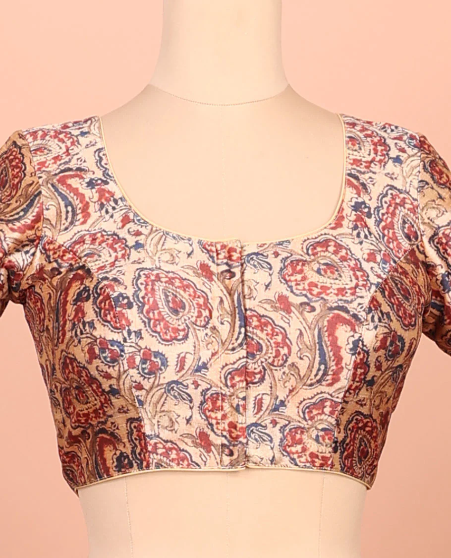 Sandal floral printed front-back round-neck elbow sleeve readymade blouse - Image 3