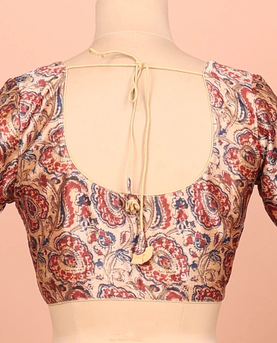 Sandal floral printed front-back round-neck elbow sleeve readymade blouse - Image 4
