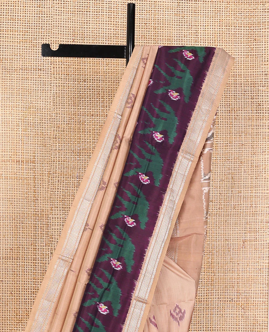 Sandal ikkat buttas ikkat saree, contrast ikkat floral border of zari designs & pallu of ikkat designs - Image 4