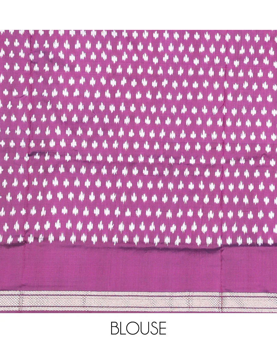 Sandal ikkat buttas ikkat saree, contrast ikkat floral border of zari designs & pallu of ikkat designs - Image 6