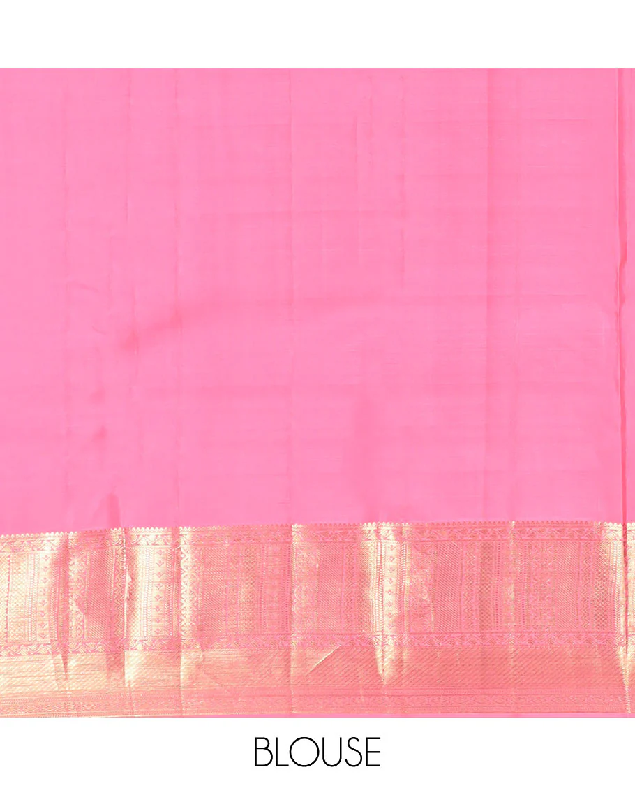 Sandal jacquard Kanchipuram wedding silk saree, contrast border of thilakam, banaras, neli, kathir, mayil kann, and diamond designs, and jaal pallu - Image 6