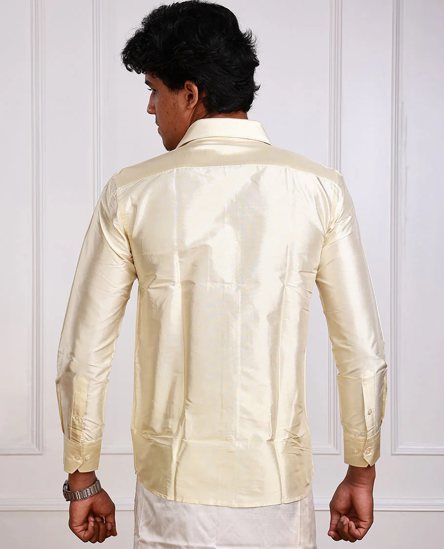 Sandal plain design full-sleeve pure-silk material shirt - Image 5